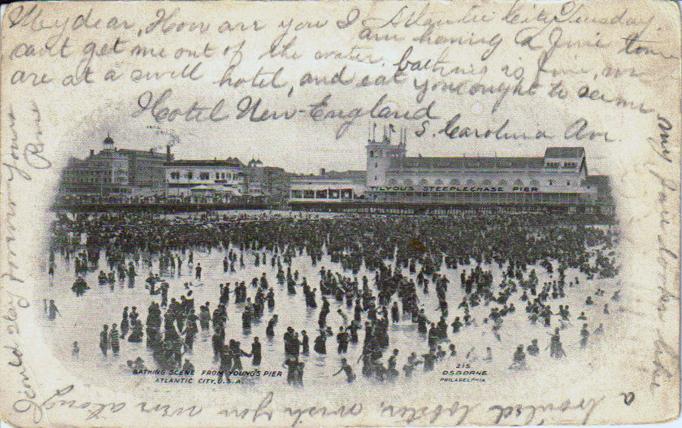 Atlantic City - Beach with Youngs Pier and Steel Pier - perhaps 1903