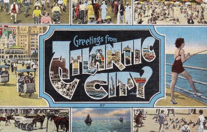 Atlantic City - Big Letter Greeting - Linen - 1940s-50s