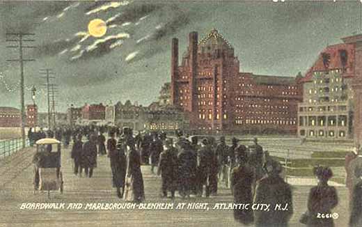 Atlantic City - Boardwalk and Marlborough Blenheim by moonlight - early 1900s