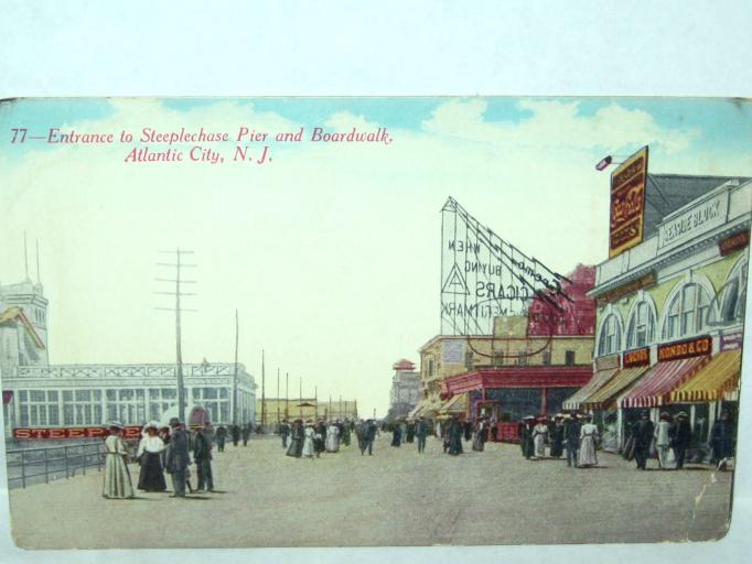 Atlantic City - Boardwalk and entrance to Steeplechase Pier - 1910
