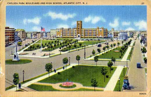 Atlantic City - Chelsea Park Boulevard and High School - c 1940s
