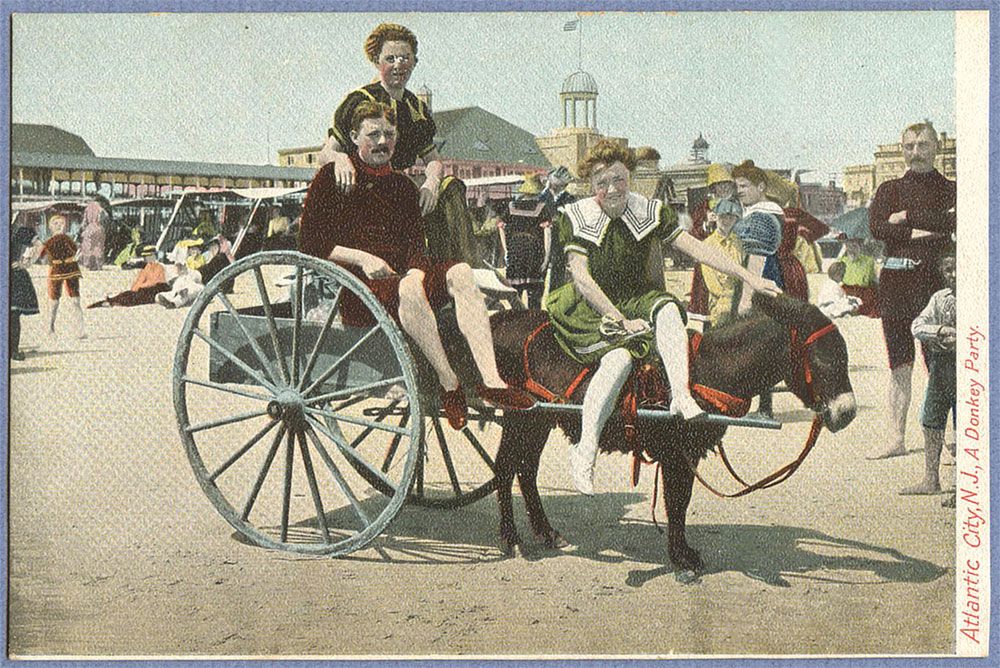 Atlantic City - Donkey cart and passengers on the beach