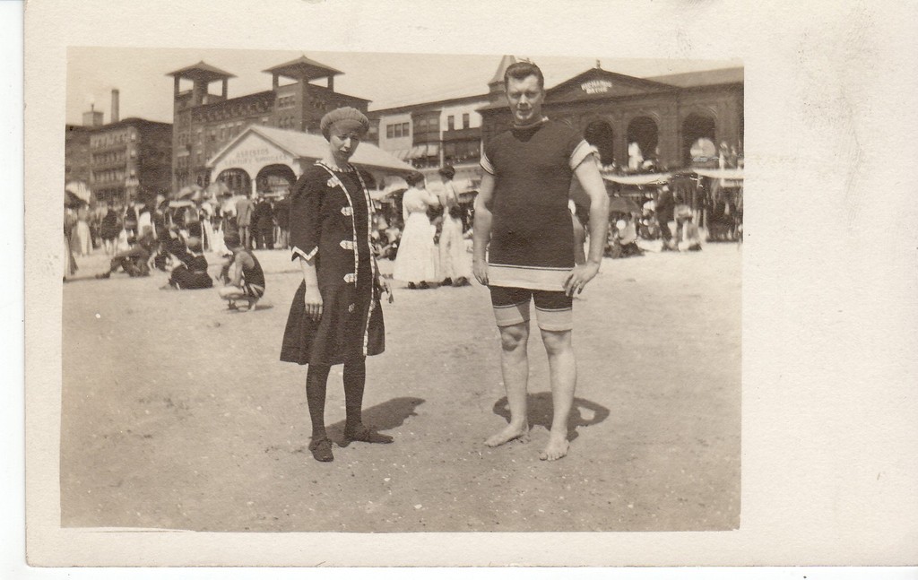 Atlantic City - Marie and Orrie Rider on the beach - c 1910