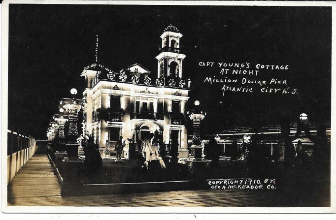 Atlantic City - Night view of Captain Youngs Cottage on Youngs Pier - c 1910