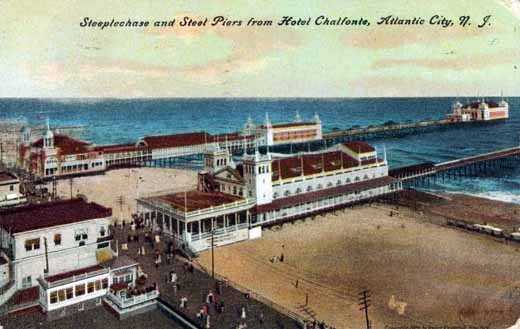 Atlantic City - Steeplechase and Steel Piers from Hotel Chalfonte - 1908