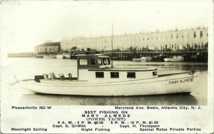 Atlantic City - Yacht Boat Mary Almede & Marlyand Ave Basin  - c 1910