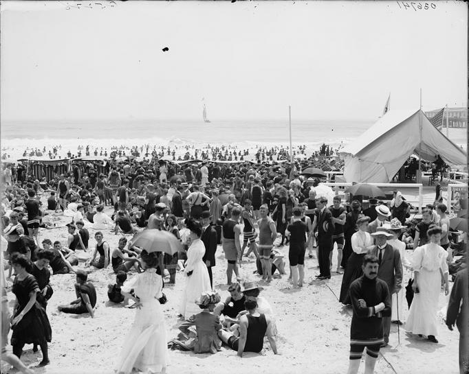 Atlantic City - a crwded busy beach - c 1910