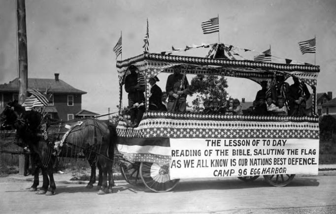 Egg Harbor City -  A float probably for Memorial Day of the Patriotic Sons of America - The men in the front are John Fender on the left and Harry Bernhardt on the right - c 1910