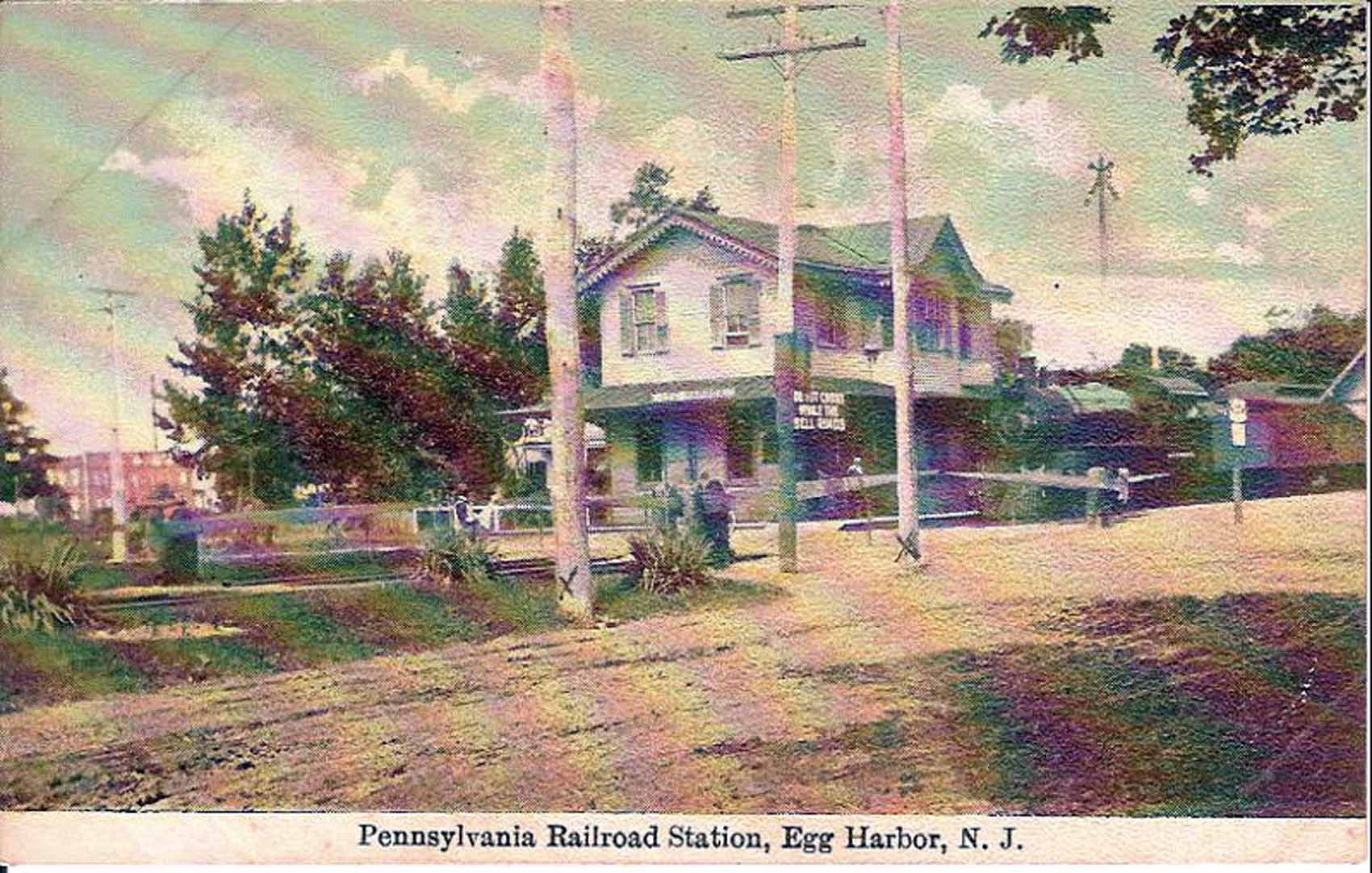 Egg Harbor City - The RR Station and a train - 1908