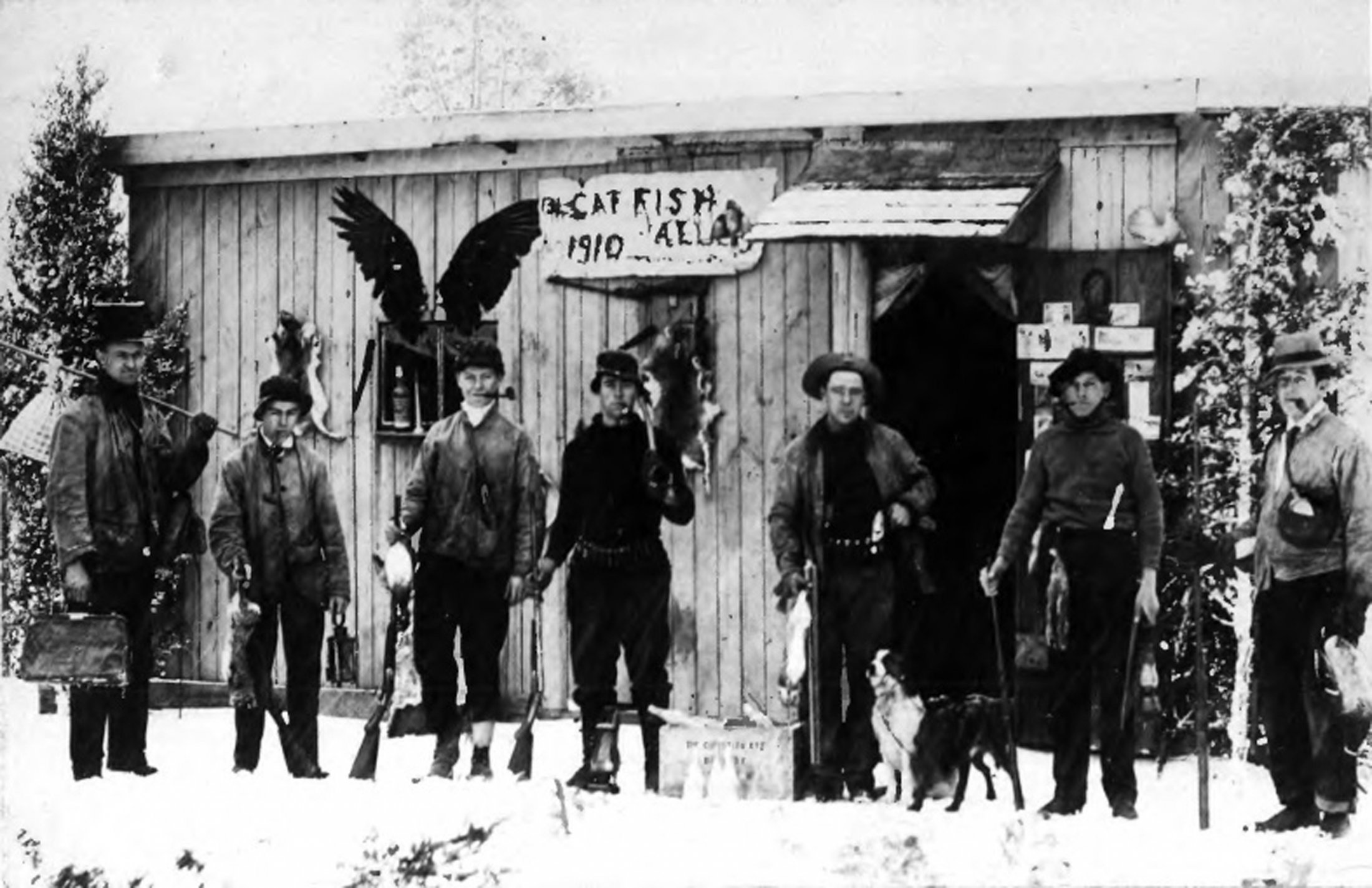 Egg Harbor City - The men of the Catfish Alley Clud back at their club house after a snowy but successful duck hunt - 1910 - EHC