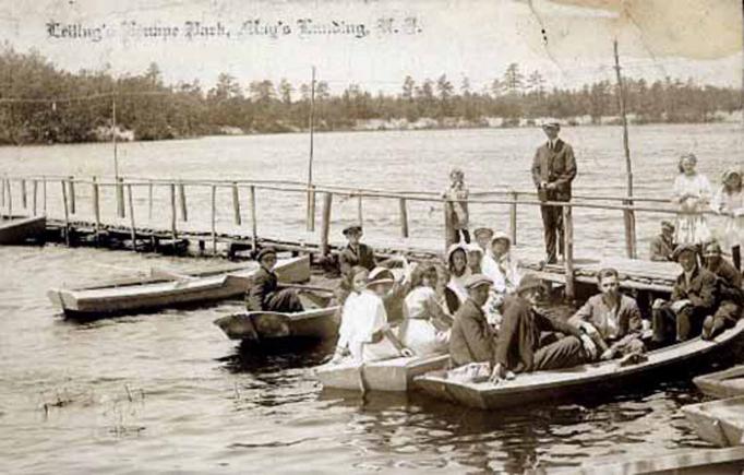 Mays Landing - Folks in boats and on a dock - Probably at Lake Lenape - c 1910