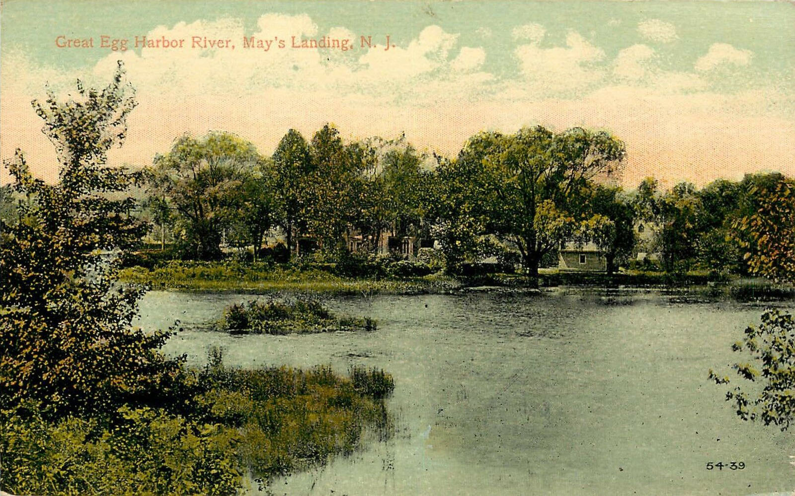 Mays Landing - Great Egg Harbor River - Houses on Bank - 1910