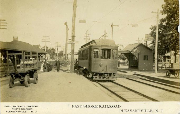 Pleasantville - The electric Fast Shore Railroad at  a station - Max Kirscht - c 1910