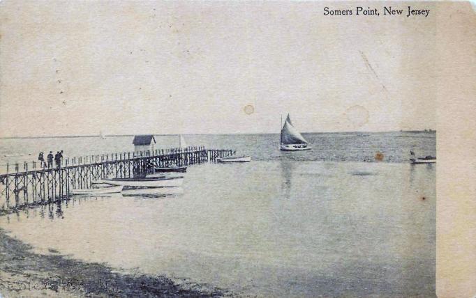 Somers Point - Pier and Sailboat - c 1910s
