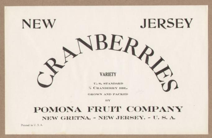New Gretna - Cranberry label - Pomona Fruit Company - New Gretna