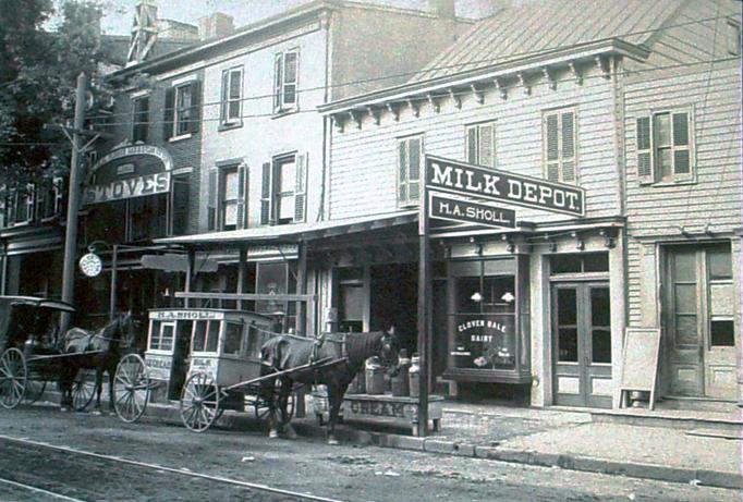 Bordentown - Horse andwagon at Milk Depot and other shops - undated-b