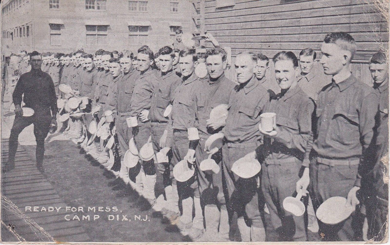 Camp Dix - All lined up at mess call time - probably 1917-18