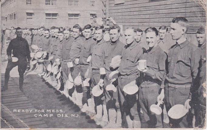 Camp Dix - All lined up at mess call time - probably 1917-18