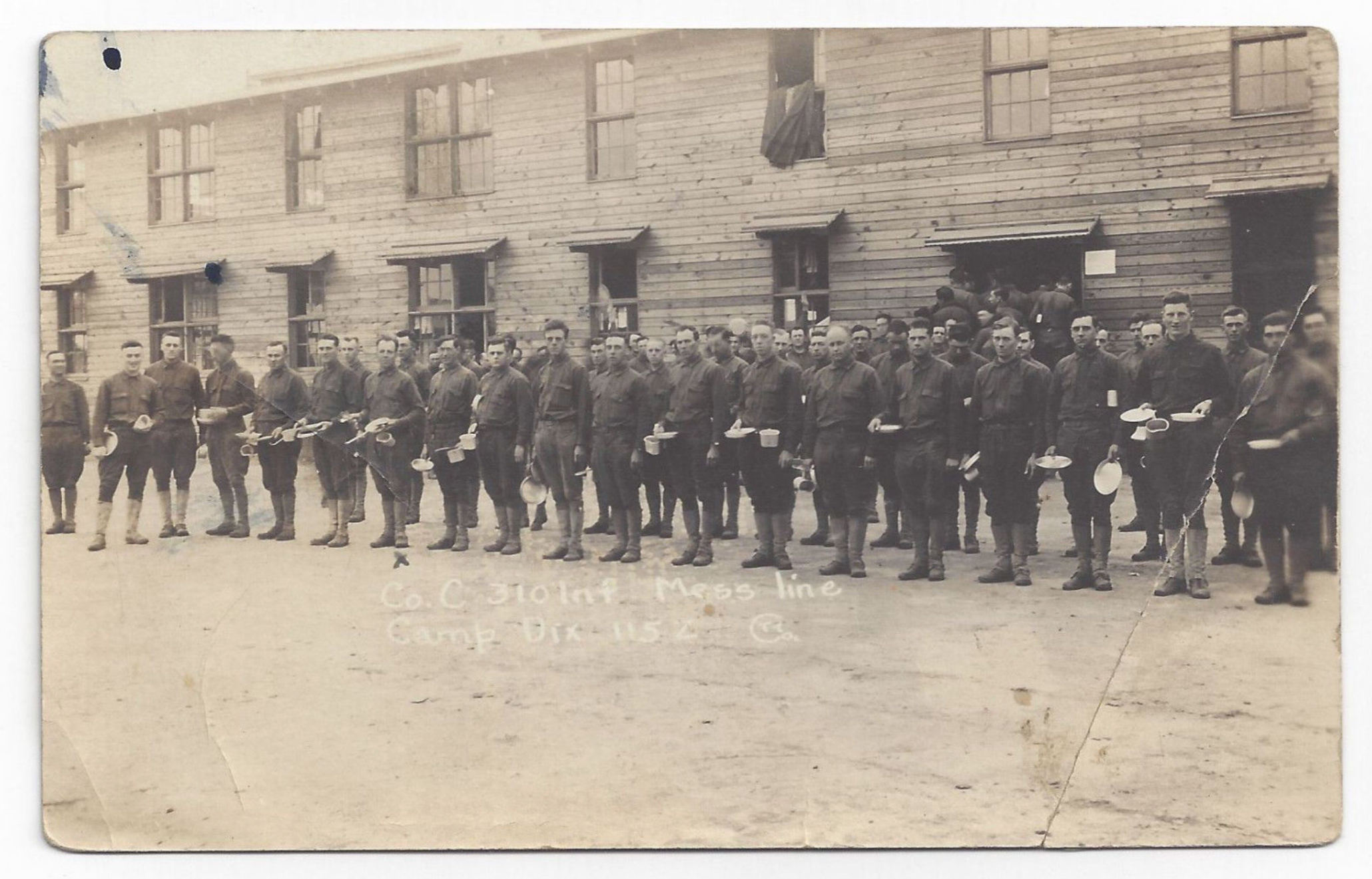 Camp Dix - Company C, 310th Infantry in Mess line - 1917