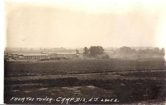Camp Dix - View from the tower - barn and railroad - Barn had had a house next to it but it had been demolished - c 1918 copy