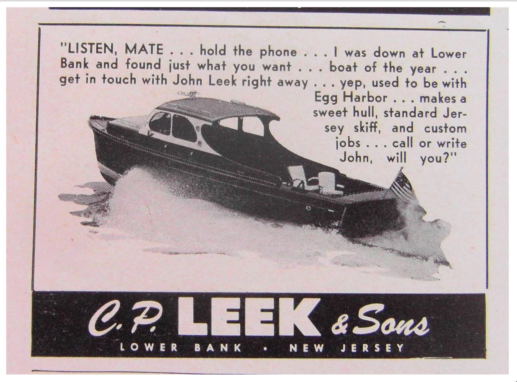 Lower Bank - CP Leek and Sons - Add for Standard Jersey Skiff - 1949