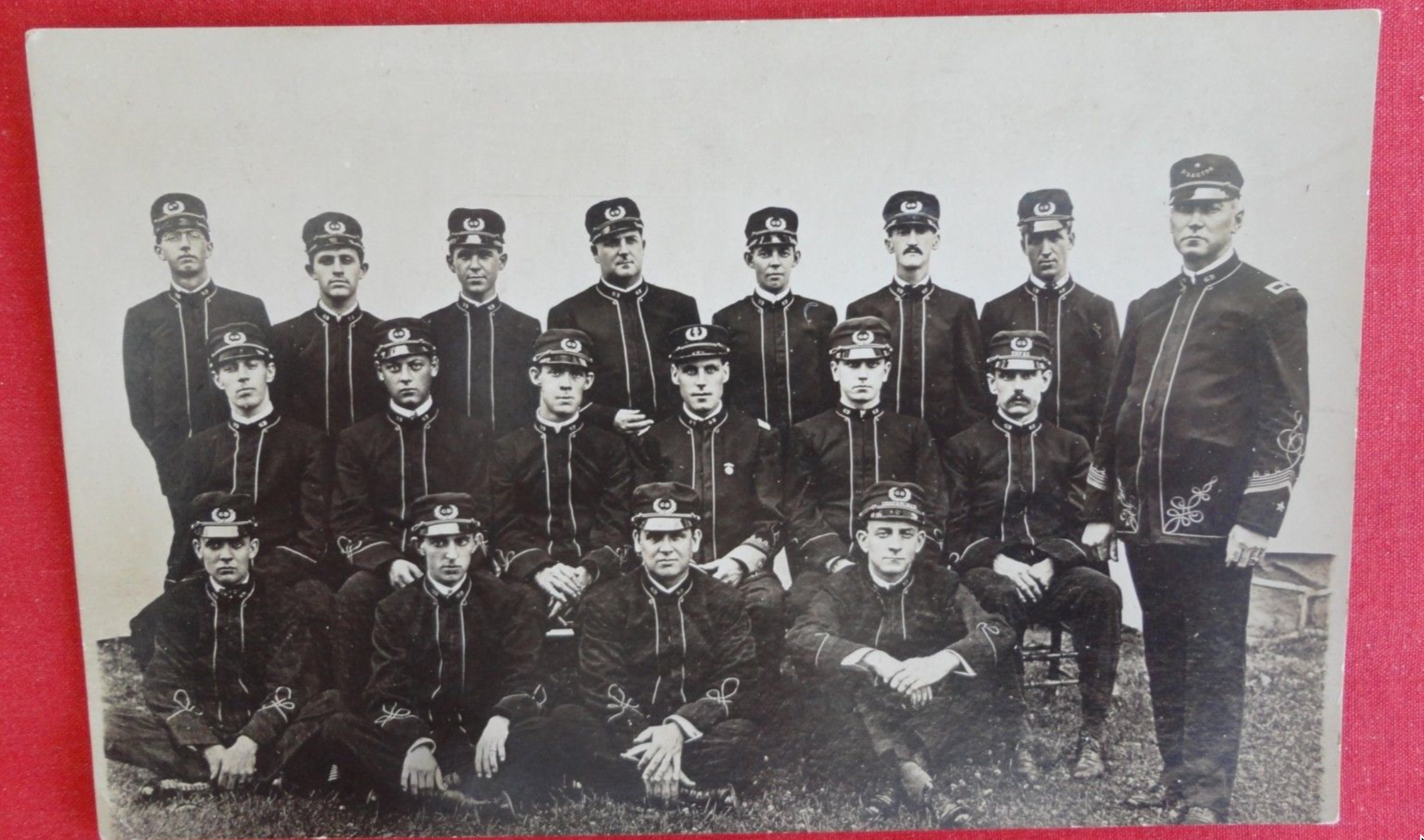 Medford - William B Cooper picture of men in uniforms - Looks like a band without instuments - c 1910