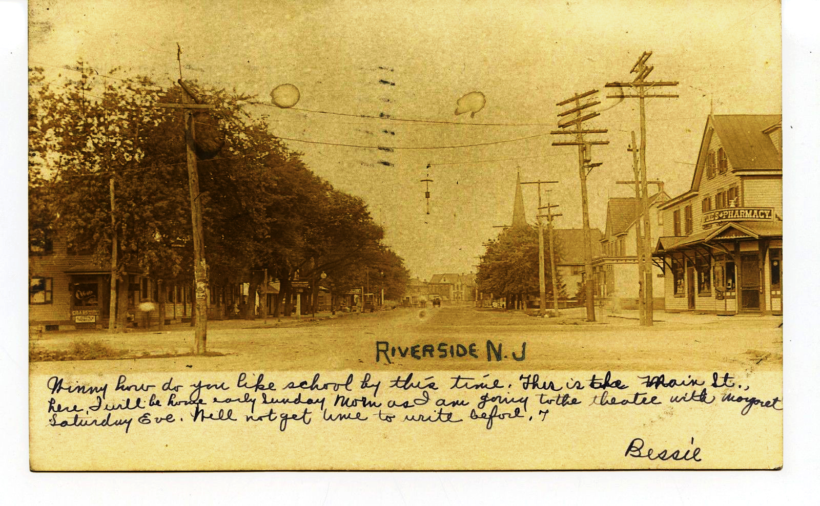 Riverside - Main Street and Pharmacy - c 1910 - b
