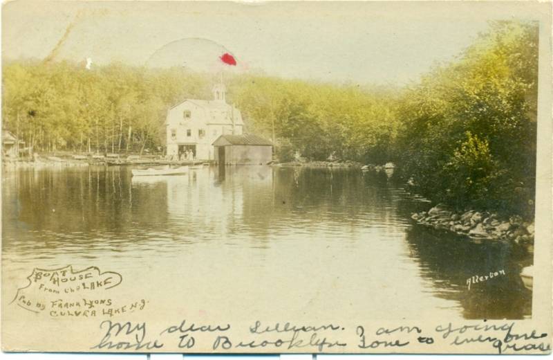 Branchville - Culvers Lake - Boat house from the water - 1906