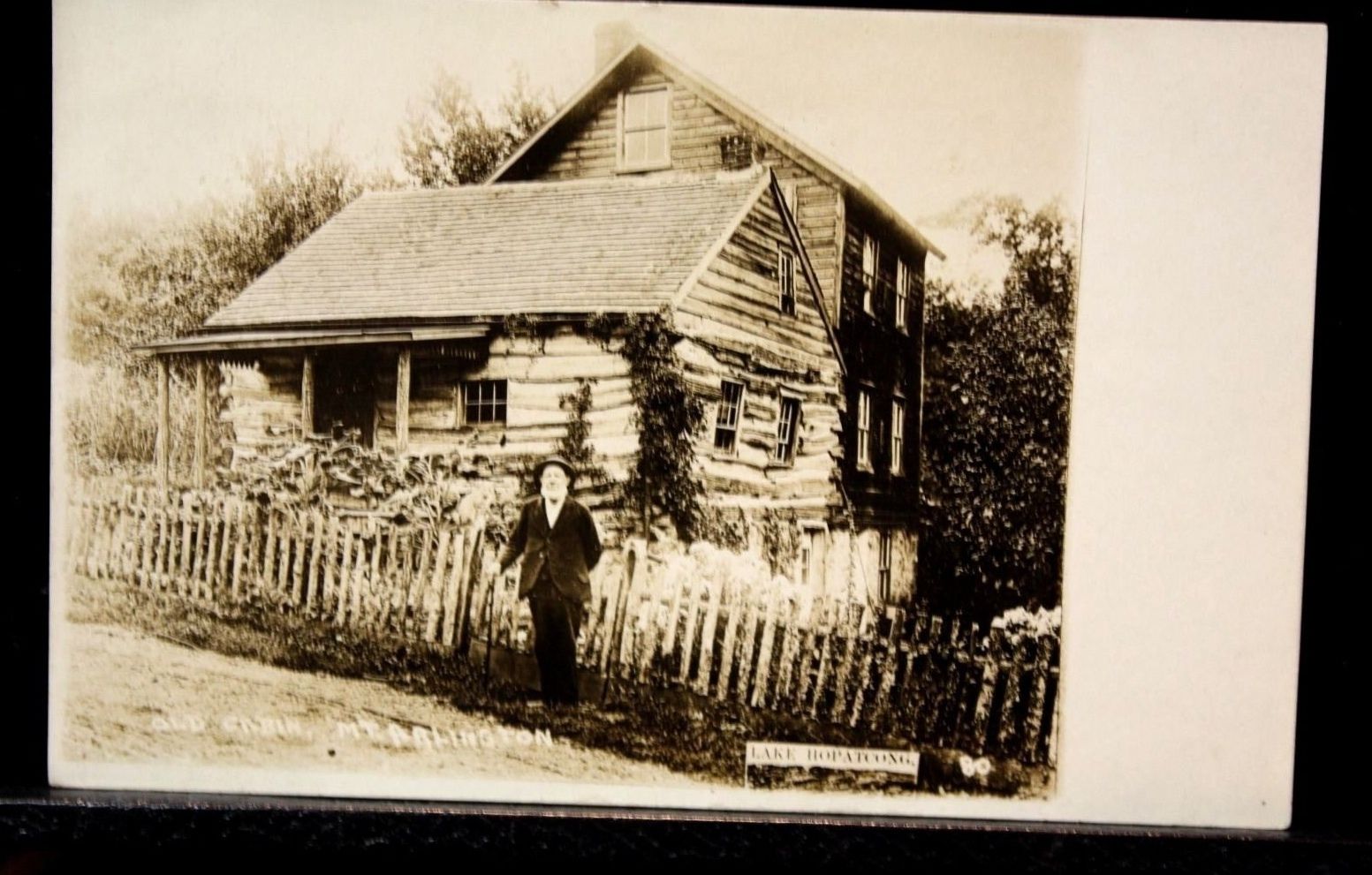 Lake Hopatcong - Arlington vicinity - Old Cabin and its elderly owner - 1908