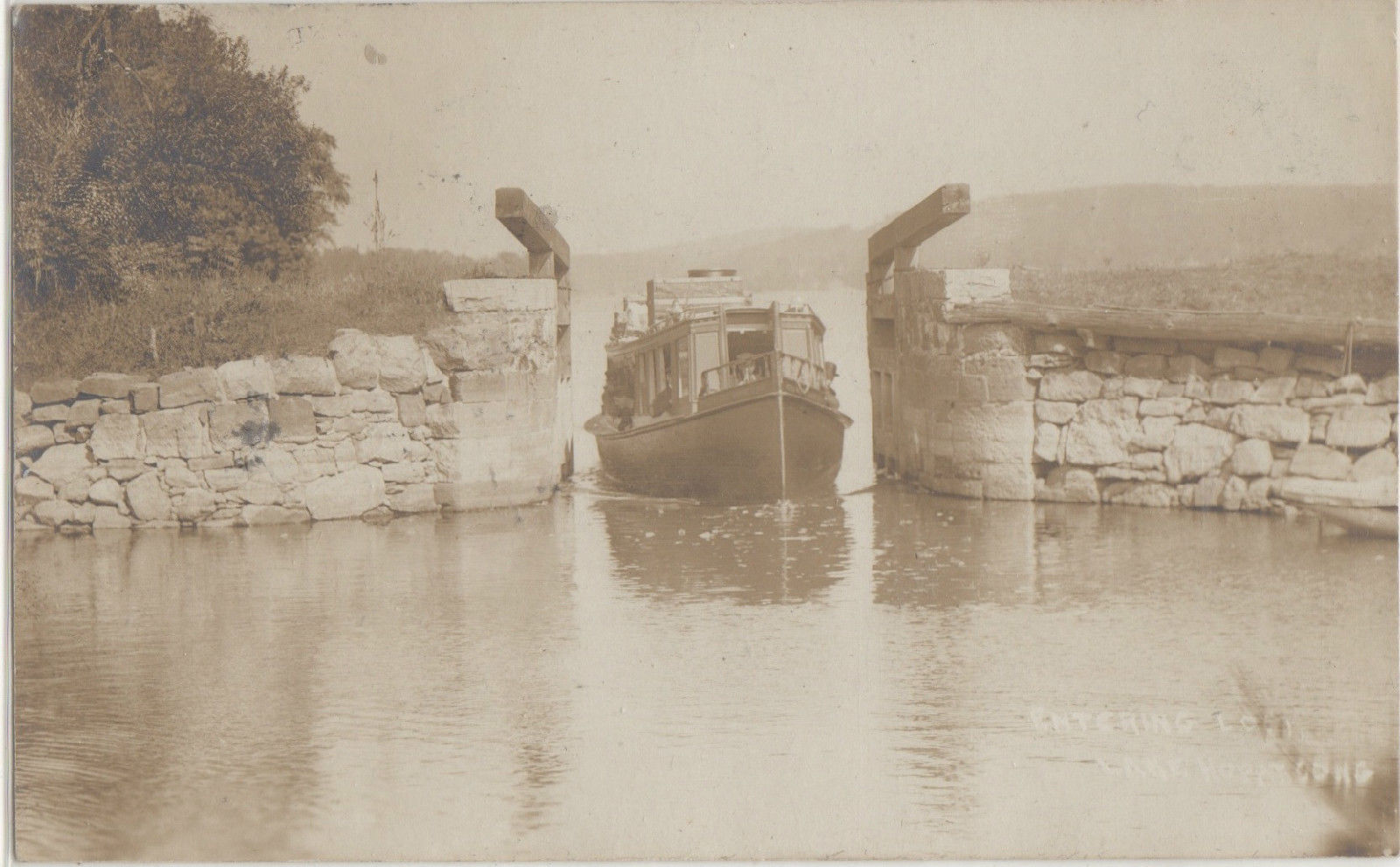 Lake Hopatcong - Boat entering a lock on the Morris Canal - c 1910 copy