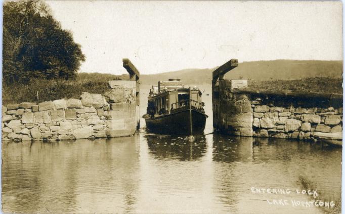 Lake Hopatcong - Boat entering a lock on the Morris Canal - c 1910