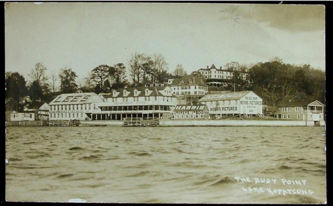 Lake Hopatcong - Busy Point featuring Lees Hotel and Harris Moving Pictures - c 1910