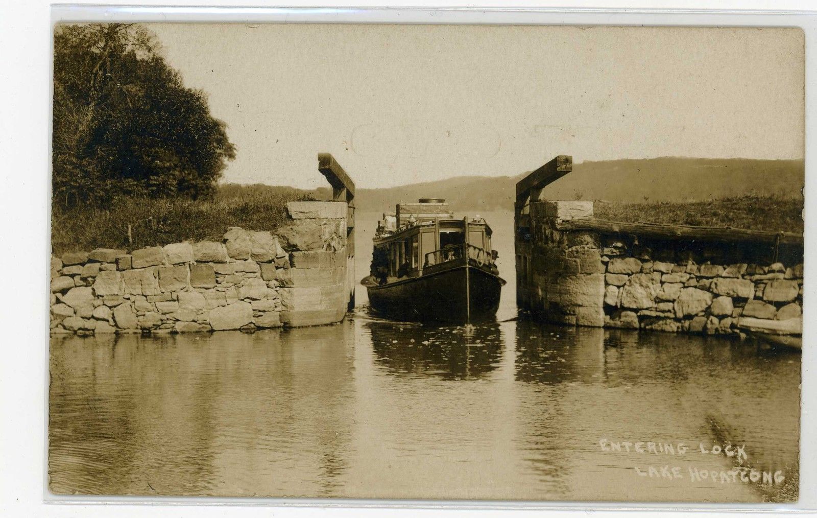 Lake Hopatcong - Canal Boat entering a lock on the Morris Canal - c 1910