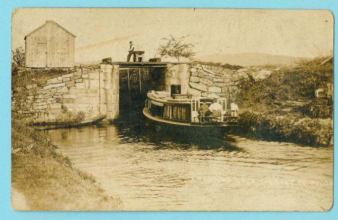 Lake Hopatcong - Canal boat at lock - c 1910