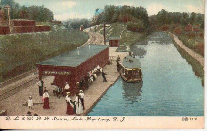 Lake Hopatcong - DL and W Railroad Station along the Morris Canal - c 1910
