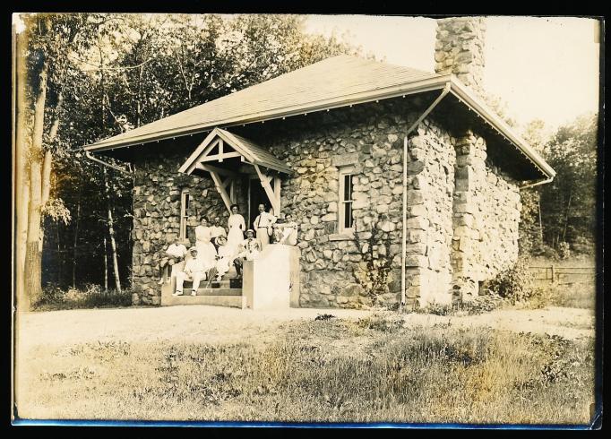 Lake Hopatcong - Stone School House and unidentified group - c 1910