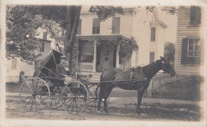 Newton - Grandma Stockbauer and son in front of their home - c1910
