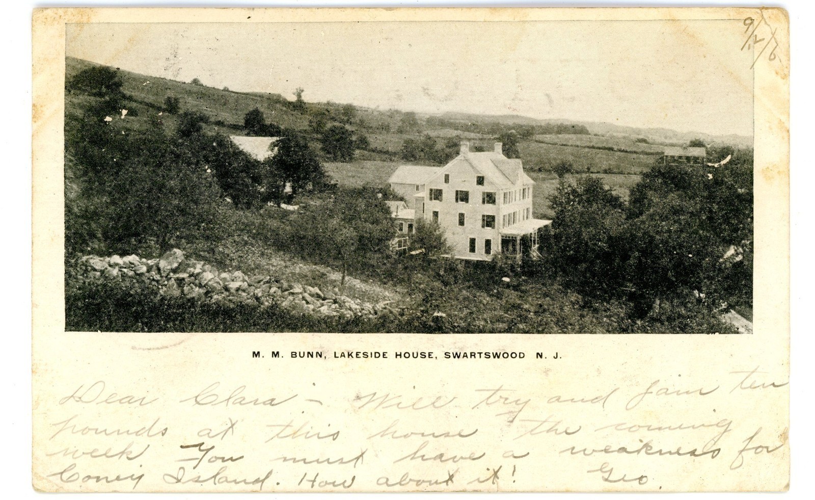 Swartswood - Swartswood Lake - MM Bunn - Lakeside House - c 1910
