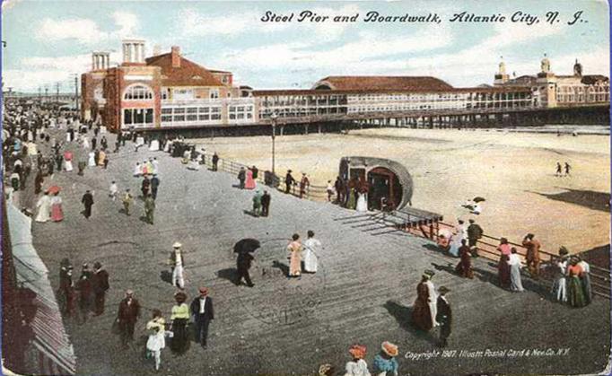 Atlantic City - A long view of Steel Pier along the Boardwalk