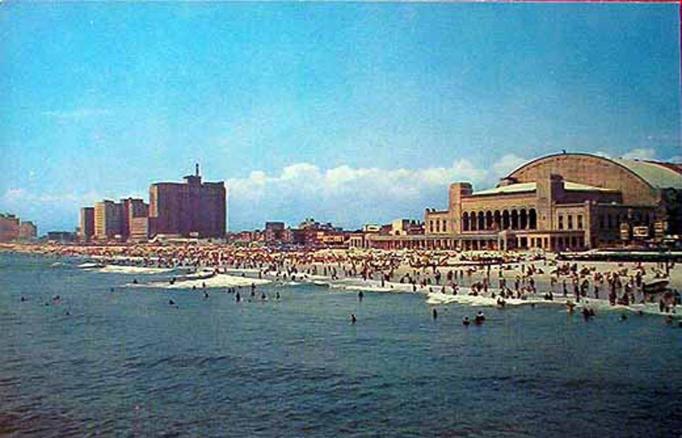 Atlantic City - Beachfront panorama with convention Hall - 1960s