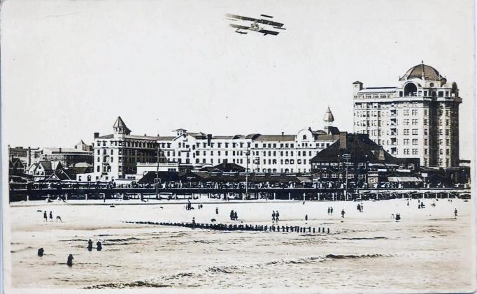 Atlantic City - Biplane over the Traymore - c 1910