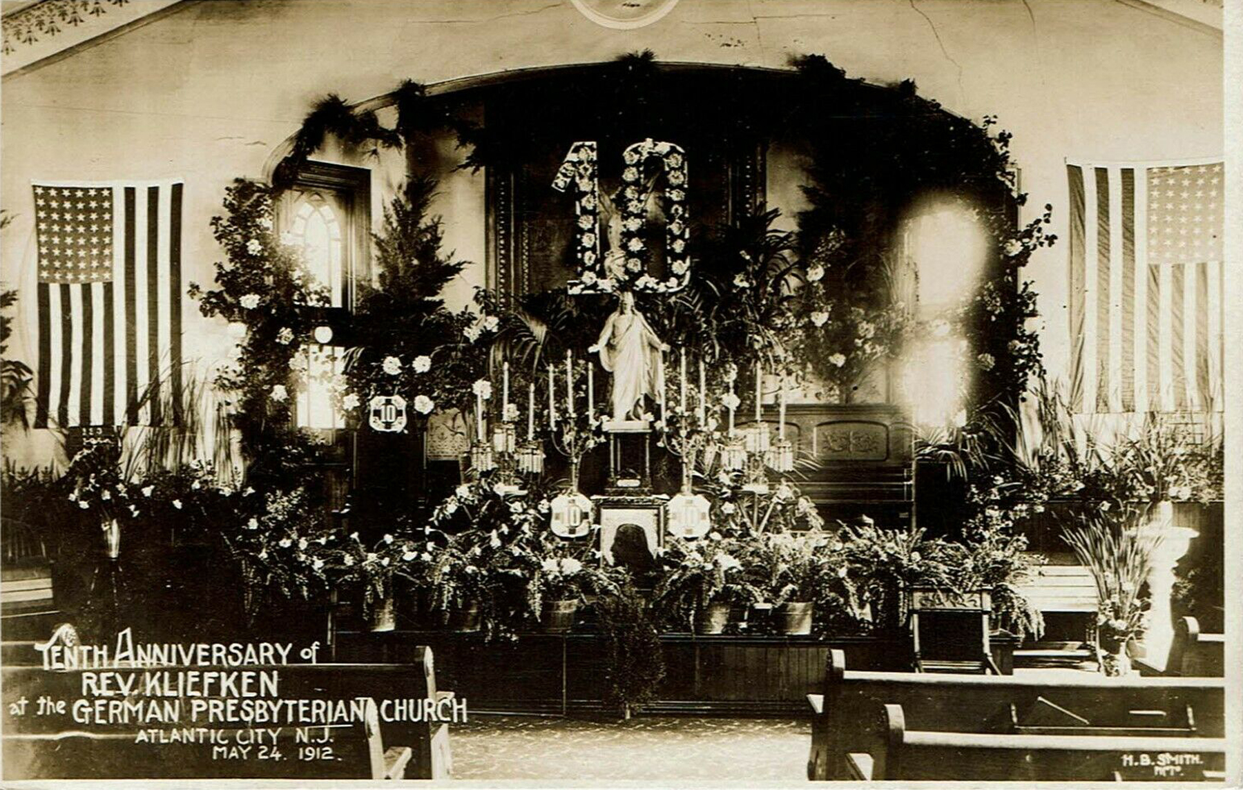 Atlantic City - German  {resbyterian Church - Interior - Tenth Anniversery presided over by Revernd Kliefken - May 24 1912