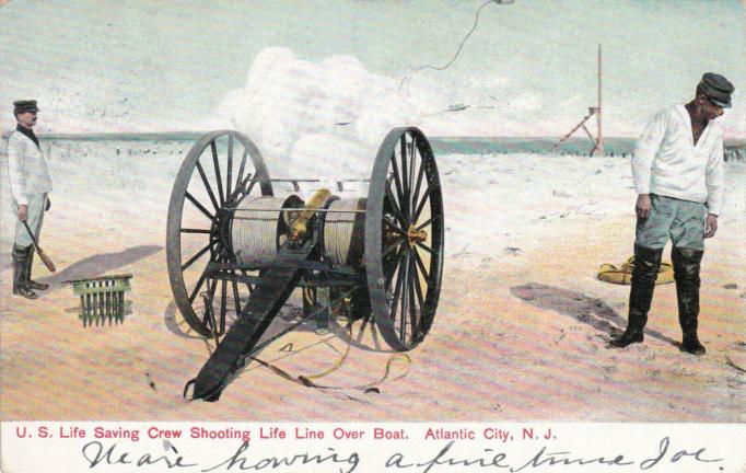 Atlantic City - Lifesaving crew and lifeline cannon - 1906