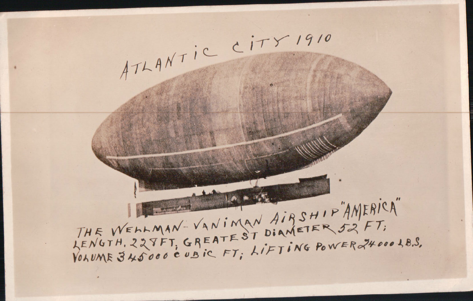 Atlantic City - The Wellman-Vaniman Airship America - 1910