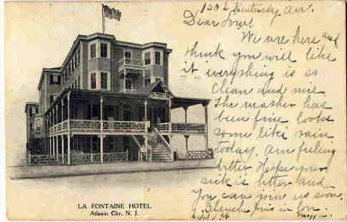 Atlantic City - Yhe La Fontaine Hotel - 150 South Kentuckey Avenue - c 1910