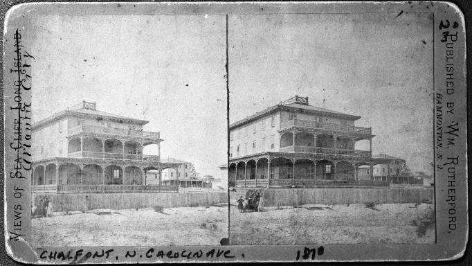 Attlantic City - Stereoscopic view said to be of the Chalfonte Hotel around 1870 - At and Norths Carolina Avenues - Photographic copy from the Heston Collection of the Atlantic City Library - HABS
