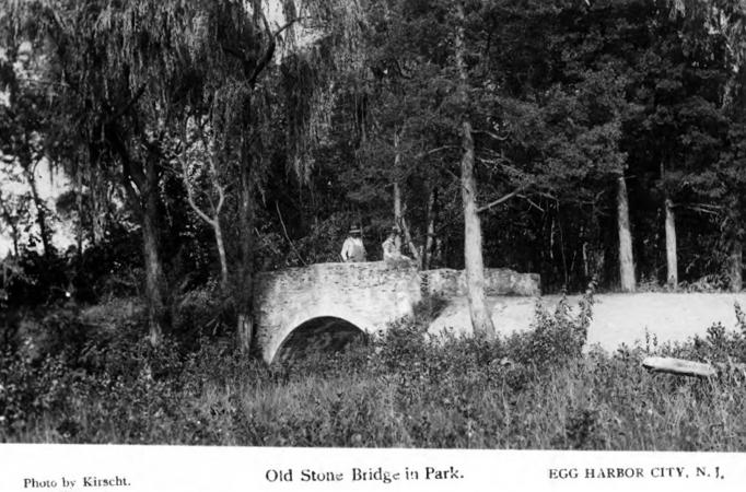 Egg Harbor City - An old stone bridge in the Egg Harbor City Lake park - The bridge is part of a walking trail through the woods - c 1910 - EHC