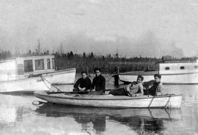 Egg Harbor City - Glouster Landing -  four men from the Egg Harbor City Catfish Alley Club out for a day of boating at Gloucester Landing - 1909