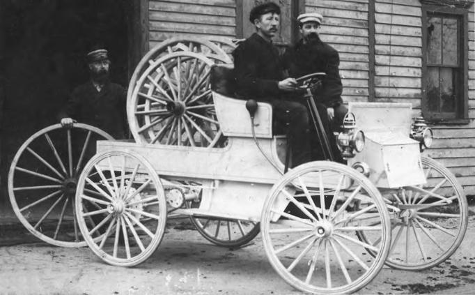 Egg Harbor City - Jacob Dey is the driver of this automobile which is probably the first motorized vehicle owned in Egg Harbor City - This photograph is taken at the Dey Wagonwheel shop located at 5th Terrace and Beethoven Street