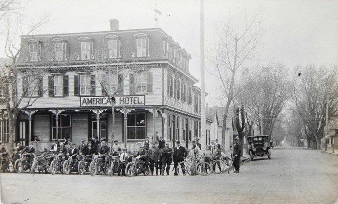 Egg Harbor City - Motorcycles lined up at the American Hotel - c 1915